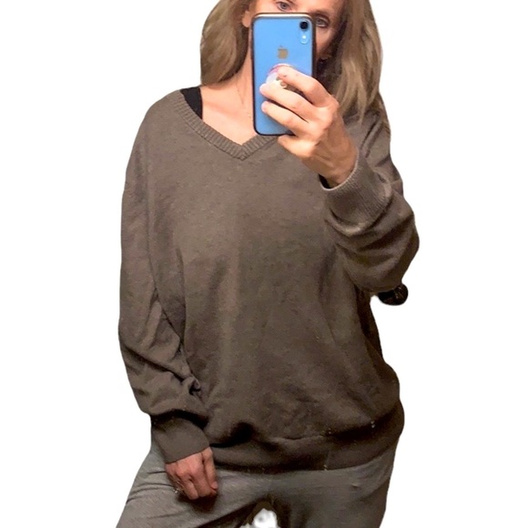 VTG Eddie Bauer V-Neck Sweater XLT Cotton Cashmere Blend Tan Pullover Relaxed - Picture 11 of 11